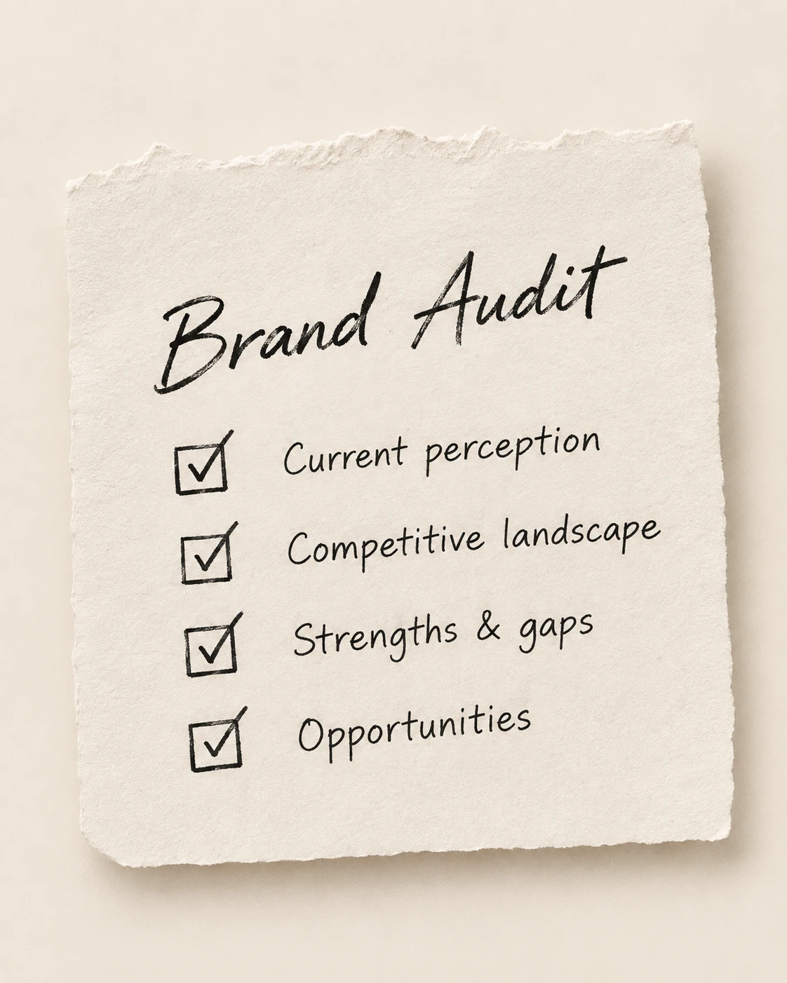 Brand Audit — handwritten checklist note