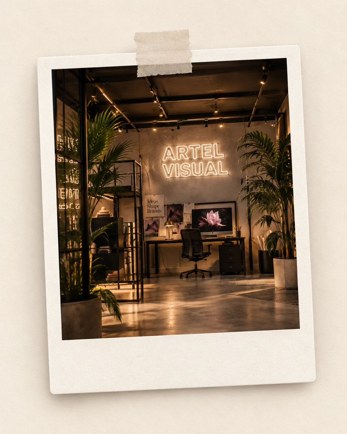Studio office interior with the Artel Visual sign